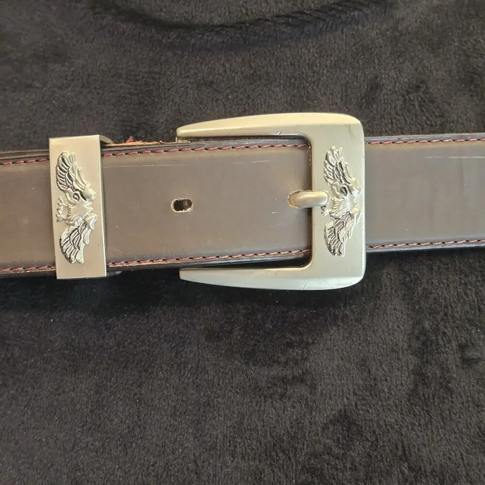 Vintage US Eagle brown leather belt eagle Buckle Embossed USA mens MED 42